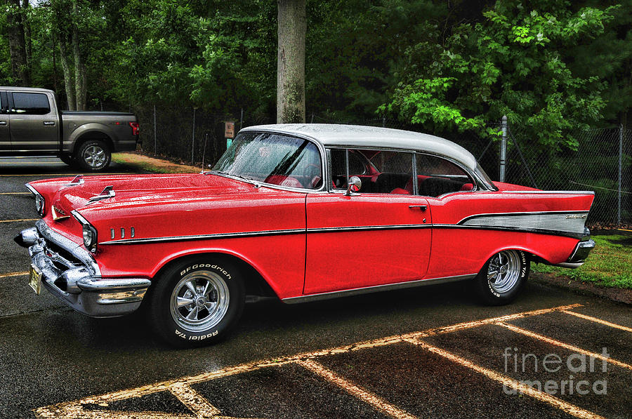 1957 Chevy Belair in the parking lot Photograph by Paul Ward
