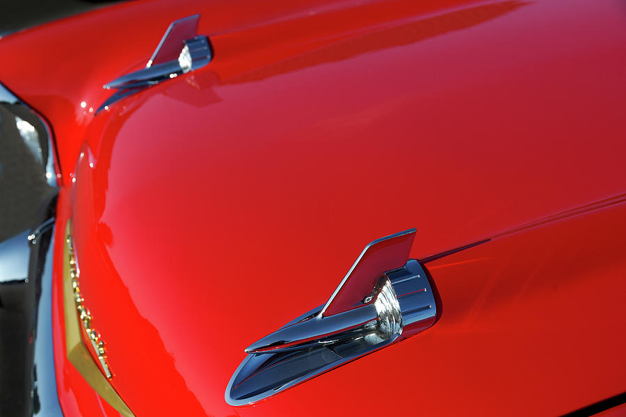 1957 red Chevrolet Belair front hood and ornament at classic car ...