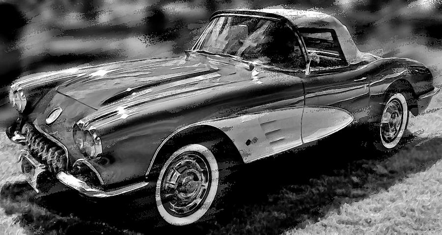 Corvette 1959 BW Digital Art by David Manlove
