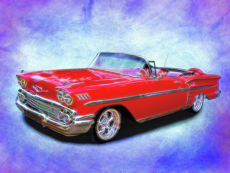 1958 Red Chevy Convertable Digital Art by Rick Wicker