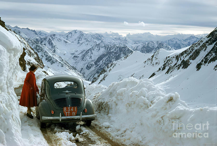 1958 Volkswagen With Woman On Mountain Road Photograph by Retrographs