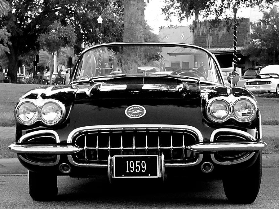 1959 Corvette 001 In Black And White Photograph