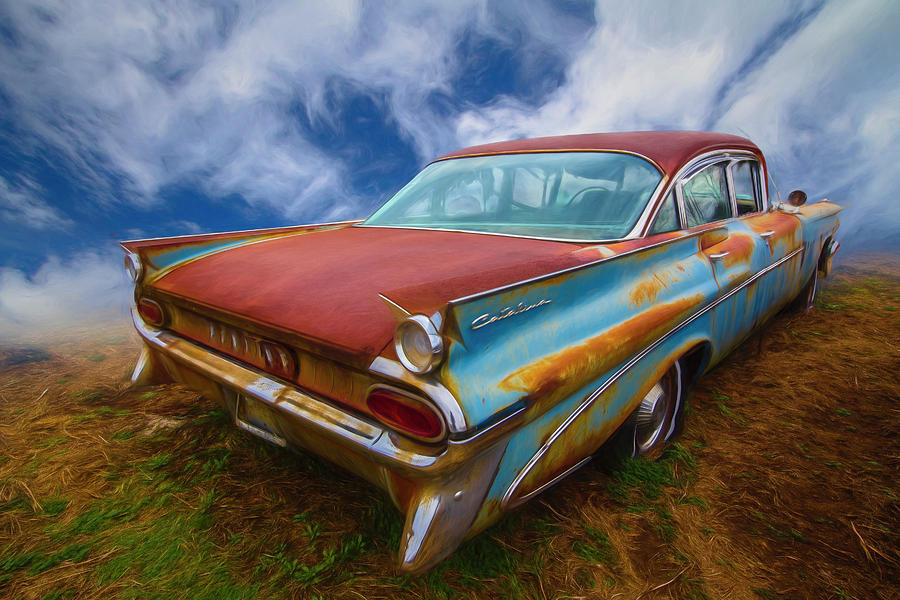 1959 Pontiac in Bright Colors Painting Photograph by Debra and Dave Vanderlaan