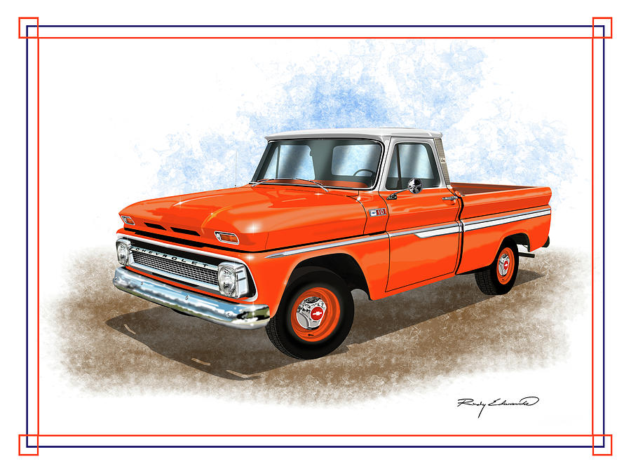 Art & Collectibles Mixed Media - 1960 - 1966 Chevrolet C10 Pickup Truck Orange and White by Alison Edwards