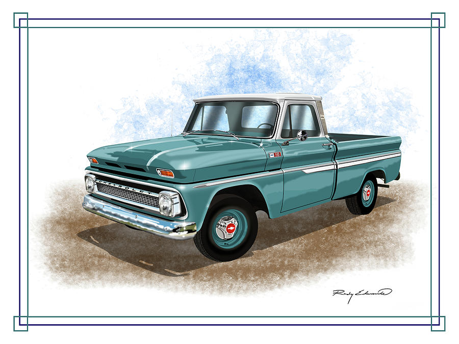 Art & Collectibles Mixed Media - 1960 - 1966 Chevrolet C10 Pickup Truck Turquoise and White by Alison Edwards