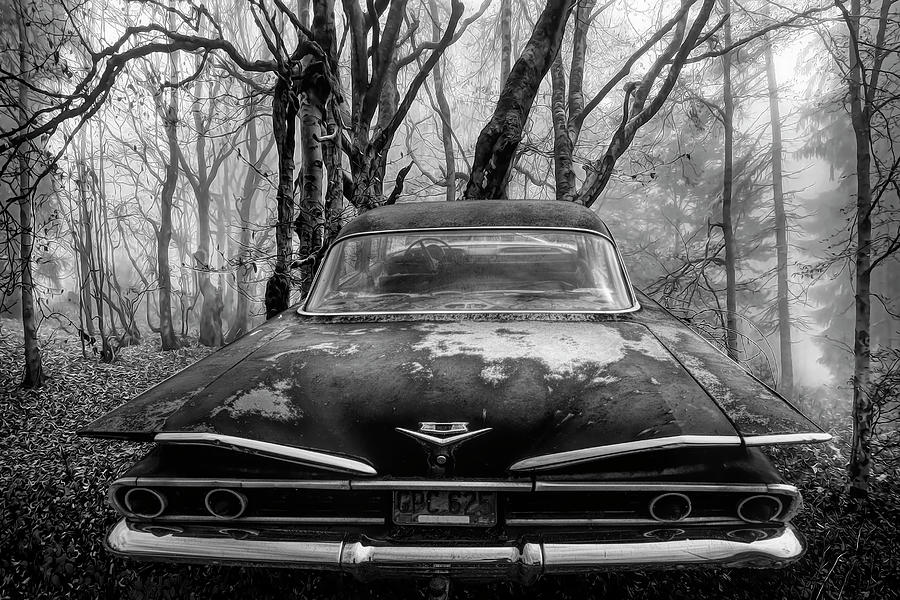 1960 Bel Air in the Woods in Black and White Photograph by Debra and Dave Vanderlaan