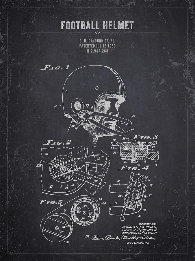 1960 Football Helmet - Dark Charcoal Grunge Digital Art by Aged Pixel ...