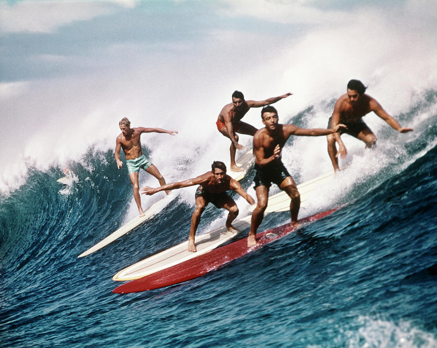 1960s 1970s Five Men Surfing Painting by Vintage Images - Fine Art America