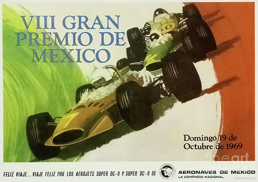 1960s 8th Grand Prix Of Mexico With Lotus Mixed Media by Retrographs