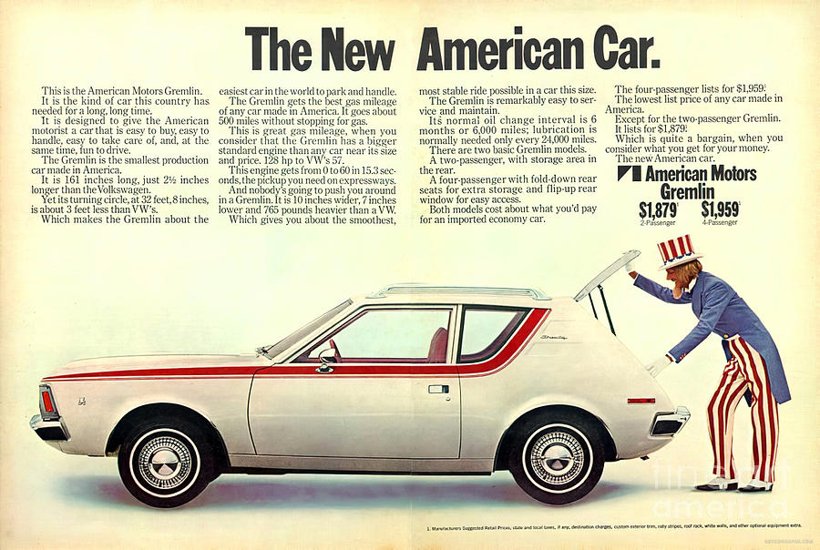 1960s Advertisement For Amc Gremlin With Uncle Sam Mixed Media by Retrographs