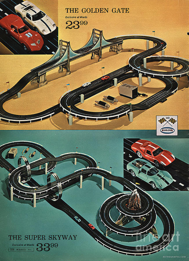 1960s Advertisement For Slot Car Racing Featuring Ford Gt40 Mixed Media by Retrographs