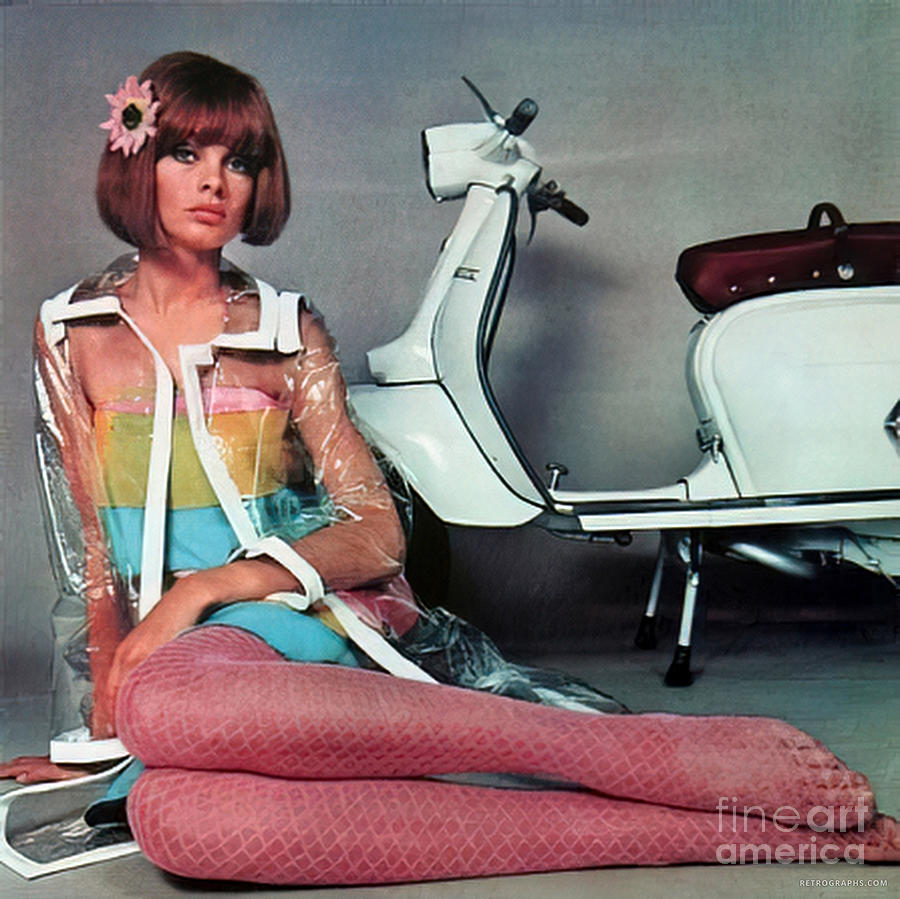 1960s Advertisement Motor Scooter With Fashion Model Mixed Media by Retrographs