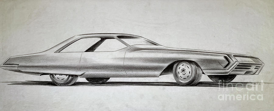 1960s Artist Rendering Concept Vehicle Drawing by Retrographs
