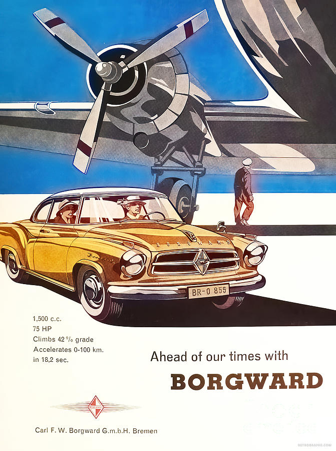 1960s Borgward Advertisement With Airplane Mixed Media by Retrographs