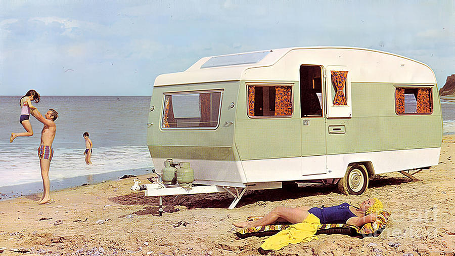 1960s Camper Trailer With Family On Beach Photograph by Retrographs