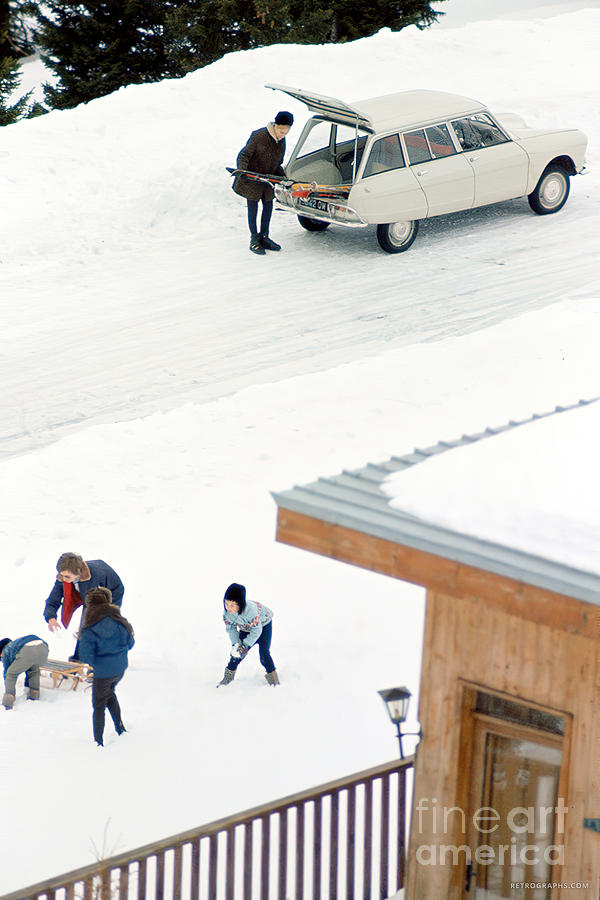 1960s Citroen With Family Of Skiers Photograph by Retrographs