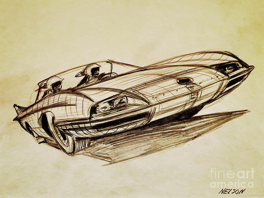 1960s Concept Rendering Futuristic Sport Coupe Drawing by Nelson
