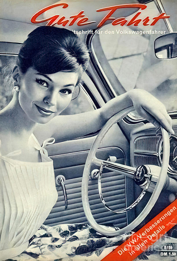 1960s Fashion Model Behind Wheel Of Vintage Car Photograph by Retrographs