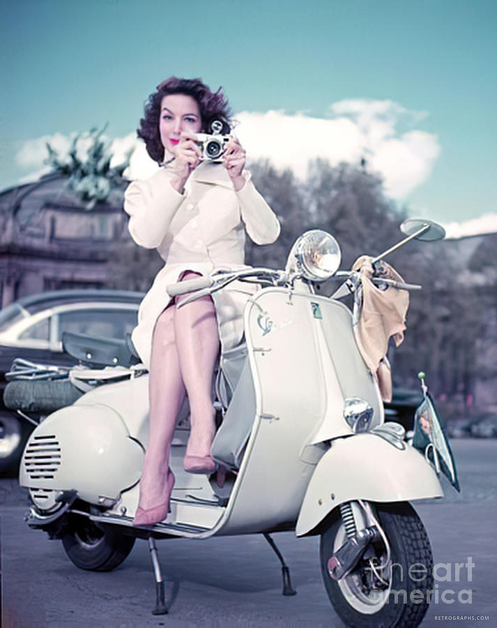 1960s Fashion Model On Motor Scooter With Camera Photograph by Retrographs