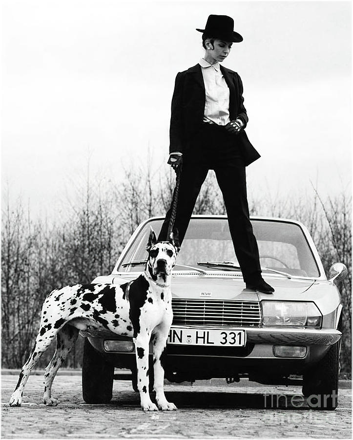 1960s Fashion Model Standing On Vehicle And Dog Photograph by Retrographs