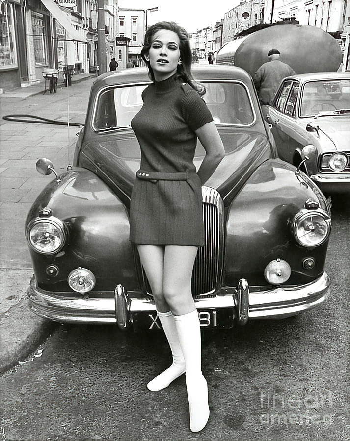 1960s Fashion Model With British Car On London Street Photograph by Retrographs