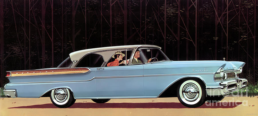 1960s Ford Two-door Coupe Advertisement With Occupants Mixed Media by Retrographs