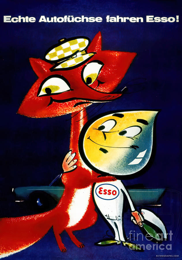 1960s German Advertisement For Esso With Coyote Mixed Media by Retrographs