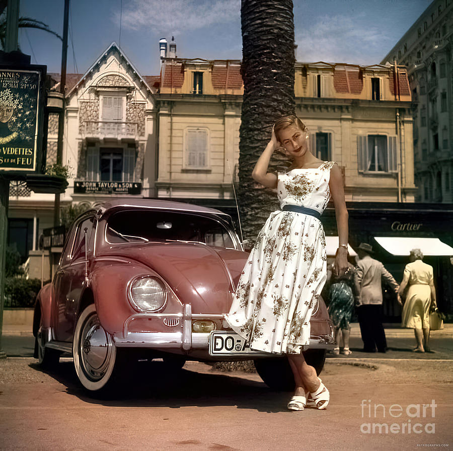 1960s Image Of Fashion Model With Volkswagen In City Square Photograph by Retrographs