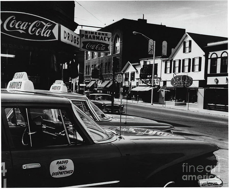 1960s Image Of Post Office Avenue Andover Ma Of Town Taxis Photograph by Richard Graber