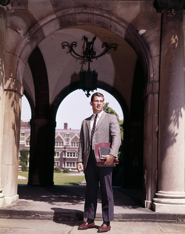 1960s Man College Student Standing Painting by Vintage Images - Fine