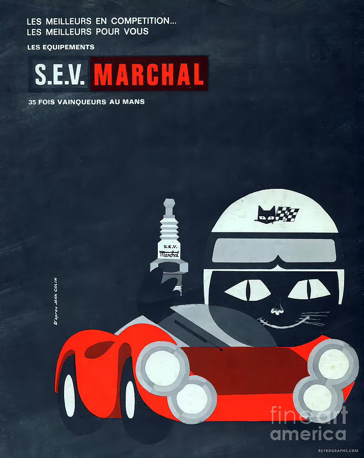 1960s Marchal Advertisement Featuring Race Car Mixed Media by Retrographs