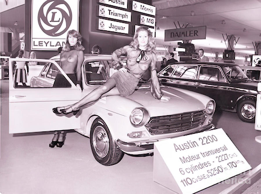 1960s Motor Show Austin 2200 With Women In See Thru Clothes Photograph by Retrographs