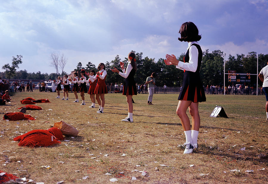 1960s Teen Cheerleaders On Sidelines Painting by Vintage Images
