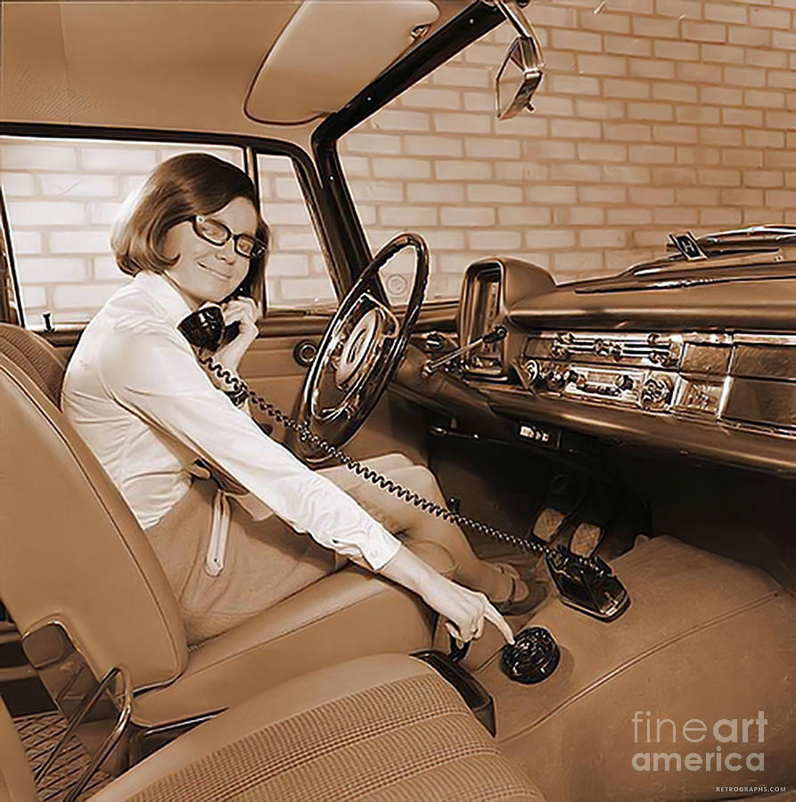 1960s Woman In Mercedes Benz Using Car Phone Photograph by Retrographs