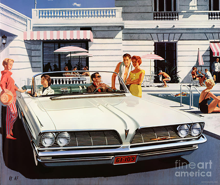 1961 Pontiac Convertible Advertisement Country Club And Fashion Models Mixed Media by Retrographs