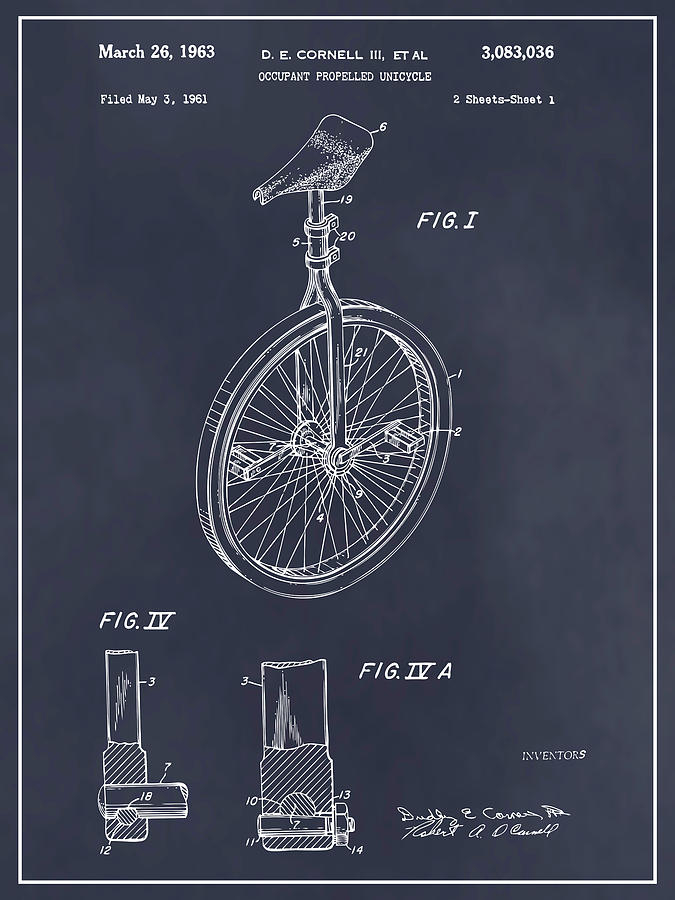 1961 Unicycle Blackboard Patent Print Drawing by Greg Edwards