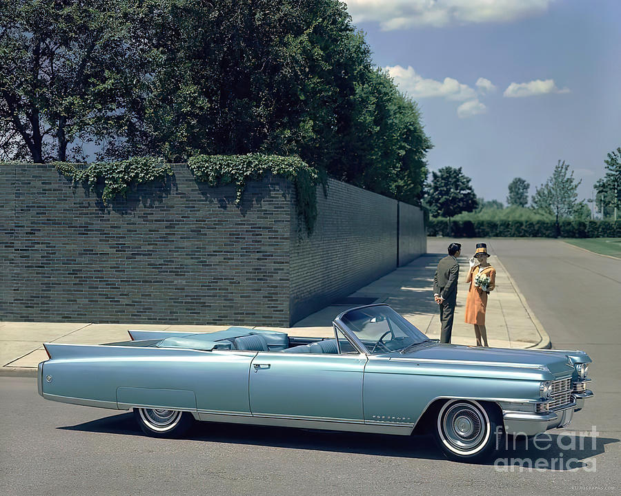 1962 Cadillac Convertible With Fashion Couple Mcm Setting Photograph by Retrographs