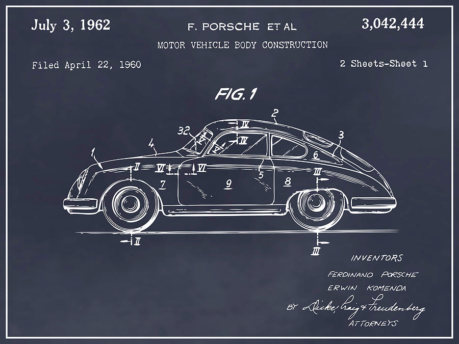 1962 Porsche 356 Speedster Patent Print Blackboard Drawing by Greg Edwards