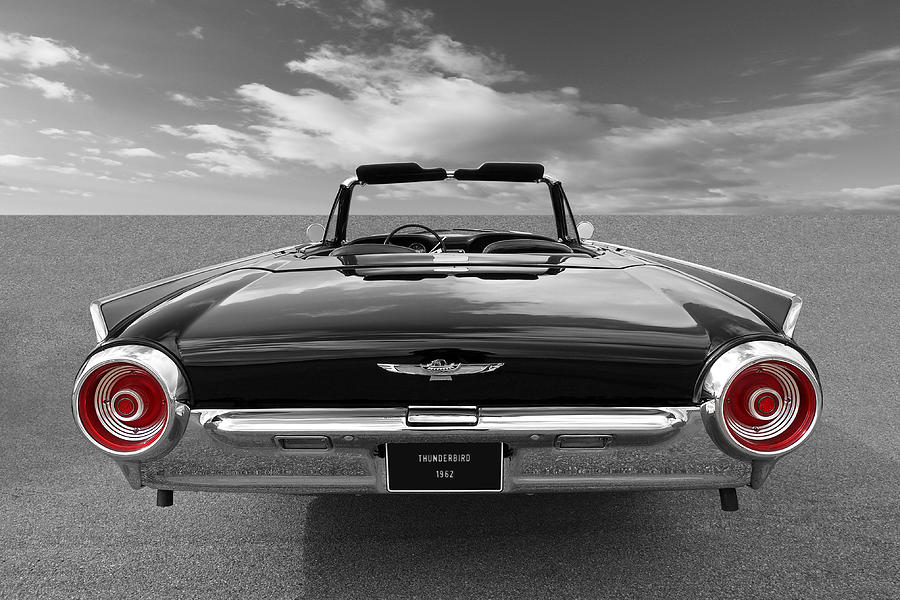 1962 Thunderbird BW With Red Tail Lights Photograph by Gill Billington
