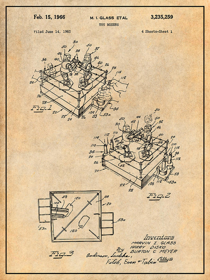 1963 Rock Em Sock Em Robots Boxing Game Patent Print Antique Paper Drawing by Greg Edwards