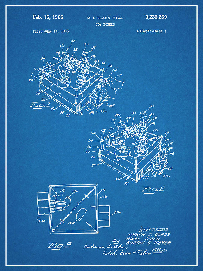 1963 Rock Em Sock Em Robots Boxing Game Patent Print Blueprint Drawing by Greg Edwards