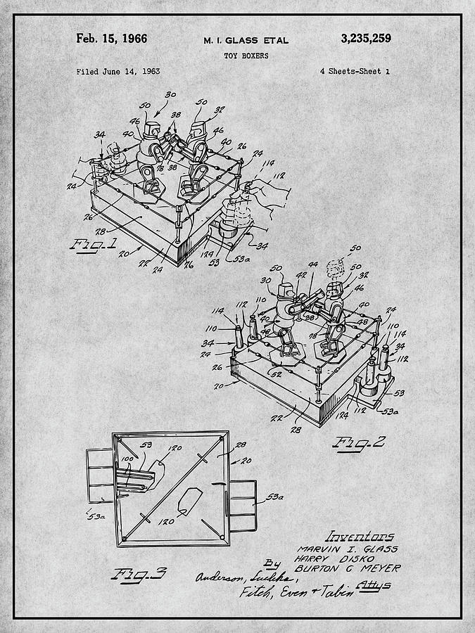 1963 Rock Em Sock Em Robots Boxing Game Patent Print Gray Drawing by Greg Edwards