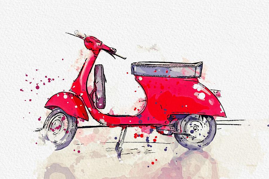 1964 Piaggio Vespa watercolor by Ahmet Asar Painting by Celestial Images
