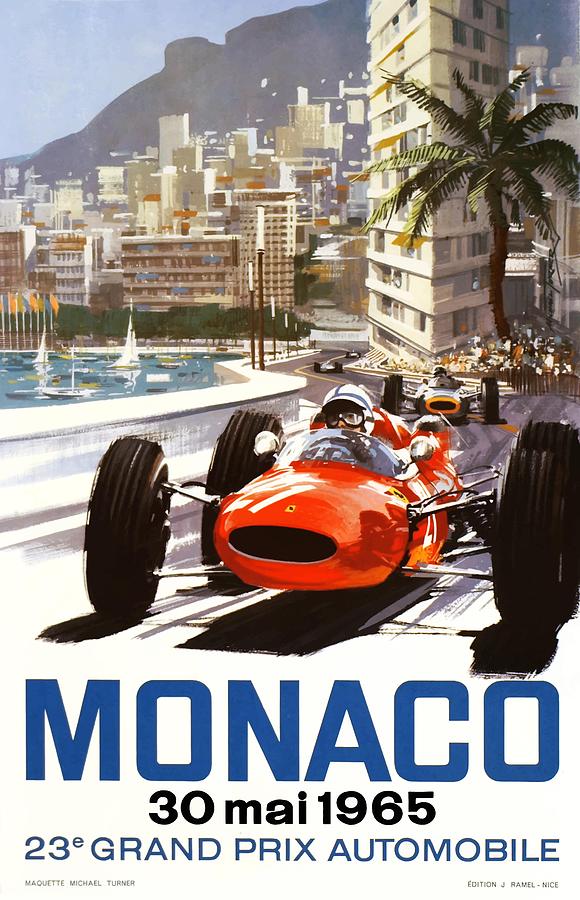 Monaco Grand Prix Digital Art - 1965 Monaco Grand Prix Racing Poster by Retro Graphics
