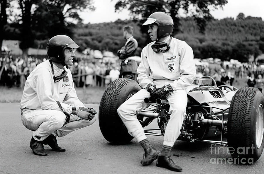 1965 Race Scene With Dan Gurney And Jim Clark With Lotus Photograph by Retrographs