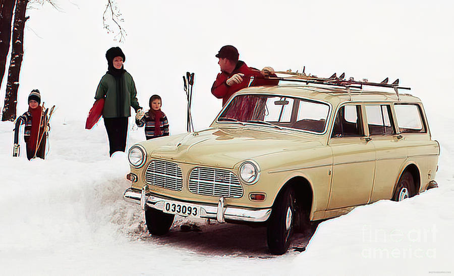 1965 Volvo Station Wagon With Family Of Skiers Photograph by Retrographs