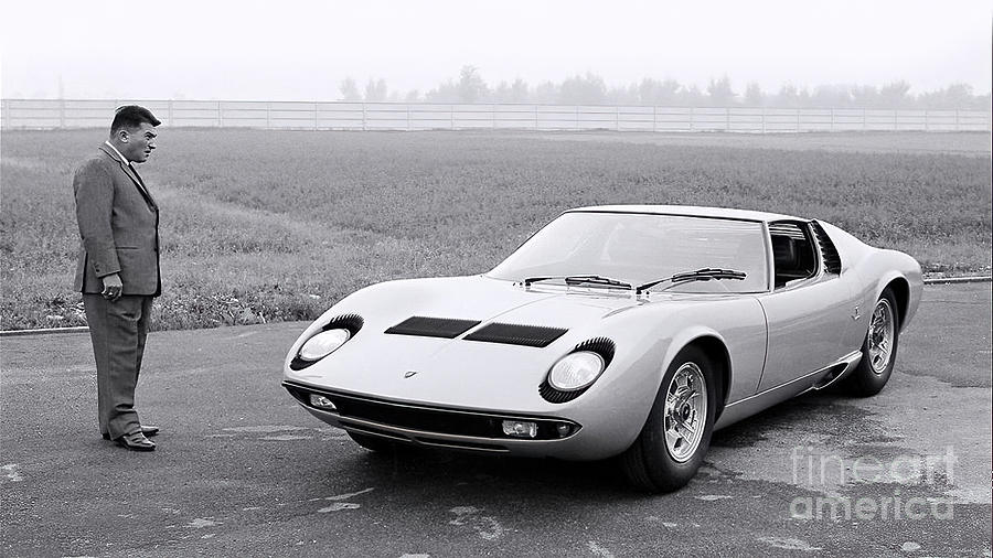 1966 Federico Lamborghini With The Miura Prototype Photograph by Retrographs