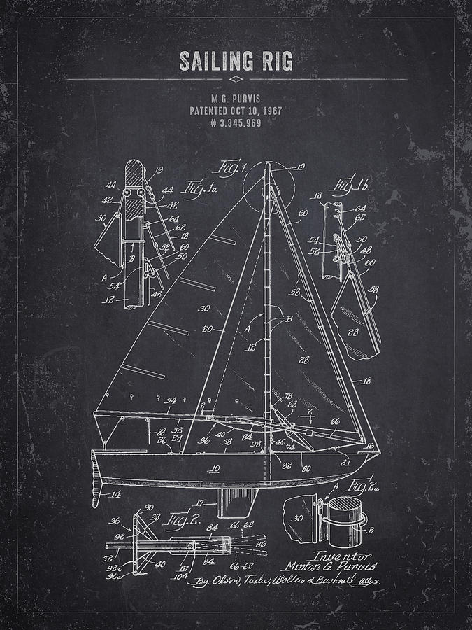 1967 Sailing Rig - Dark Charcoal Grunge Digital Art