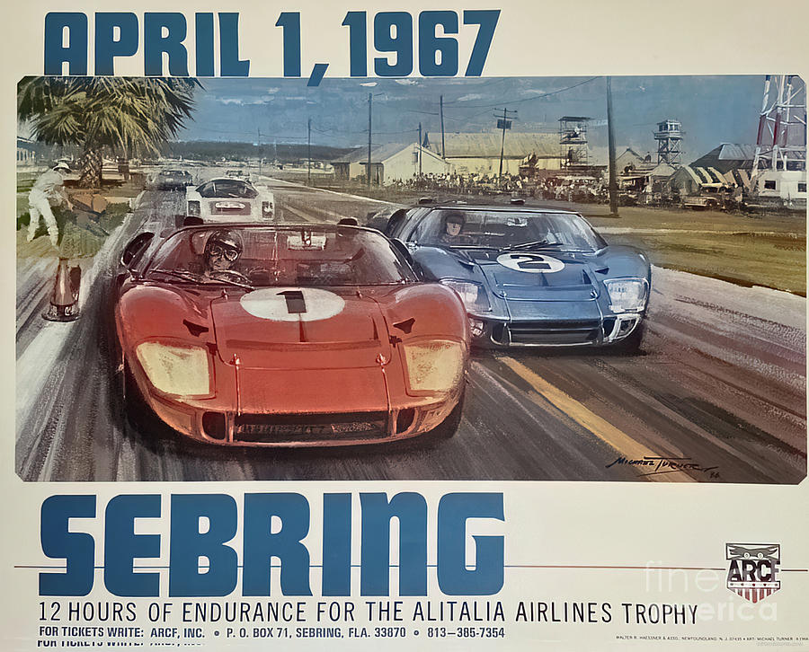 1967 Sebring Race Poster Featuring Ford Gt40 Mixed Media by Retrographs