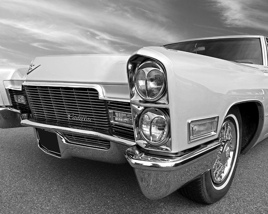 1968 Cadillac Coupe De Ville Headlights And Grille In Mono Photograph by Gill Billington